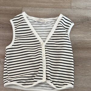 Striped Sleeveless Button-Up Top